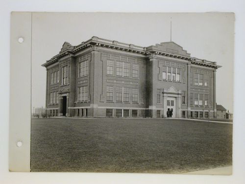 Exterior of group of children standing in front of John P. Wilson School, Pontiac, Michigan
