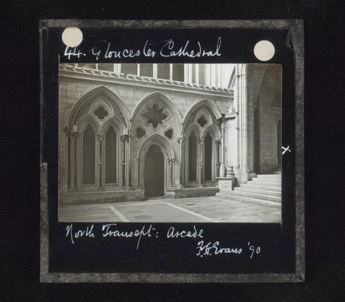 View of arcade in north transept of Gloucester Cathedral, Gloucester, Gloucestershire, England