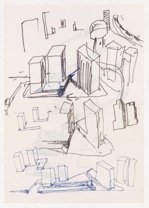 Sketch axonometric views for Habitações e Comércio EURO Centre, Porto, Portugal