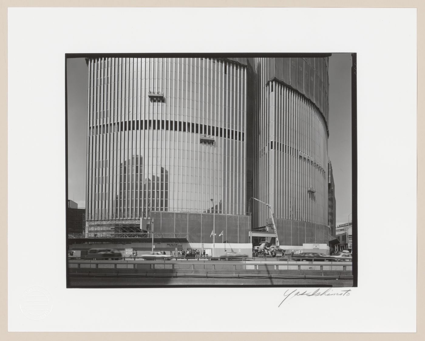 View of the Yurakucho Center Building (also known as the Yurakucho Mullion building) under construction, Tokyo, Japan