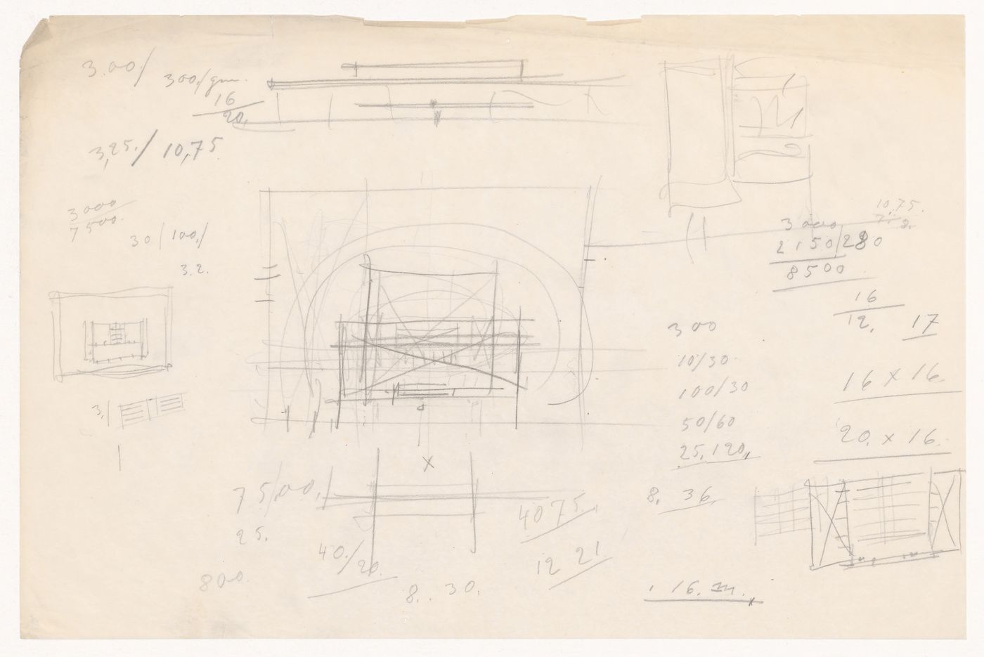 Sketch plans and sketch elevation for a campus building for Illinois Institute of Technology