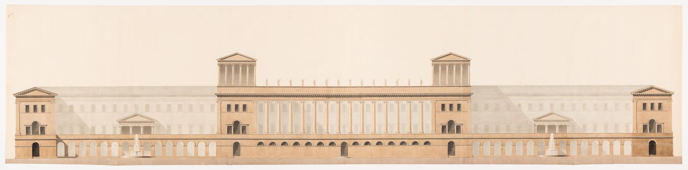 1801 Grand Prix Competition: Principal elevation for one of the two buildings forming a forum or public square dedicated to peace