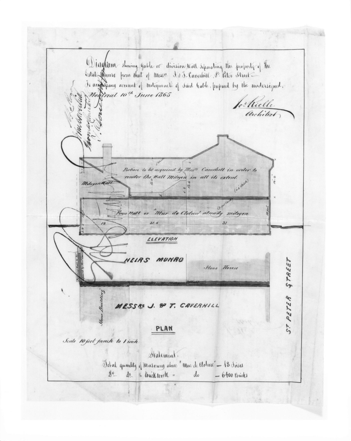 Diagram showing separating wall..- plan & elevation