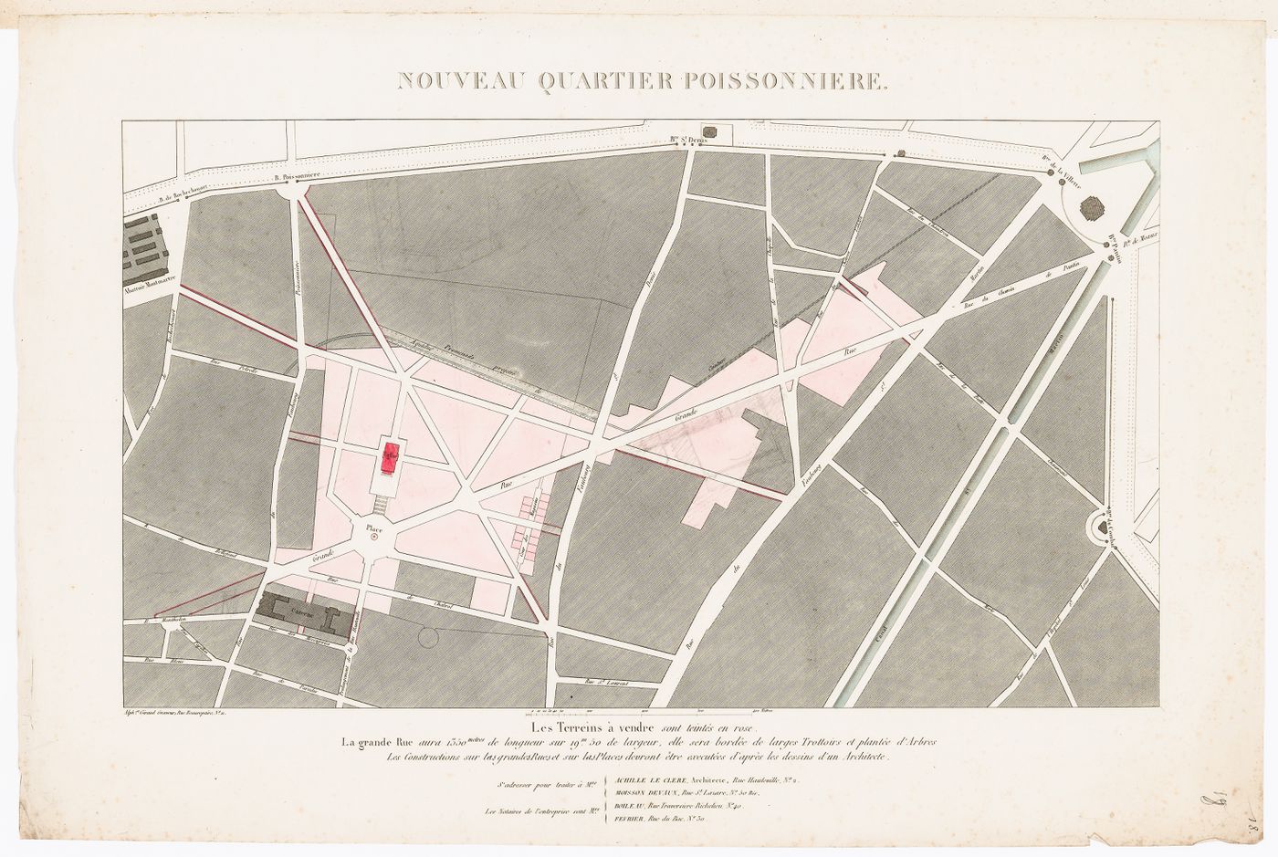 Site plan for the nouveau quartier Poissonnière showing the proposed rue La Grande