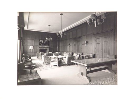 Interior of large wood-panelled living room