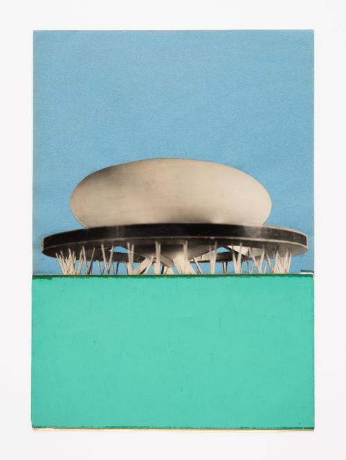 Cut-out photograph and texts for Sala para el espectáculo plástico y el sonido en el espacio, Córdoba, Argentina