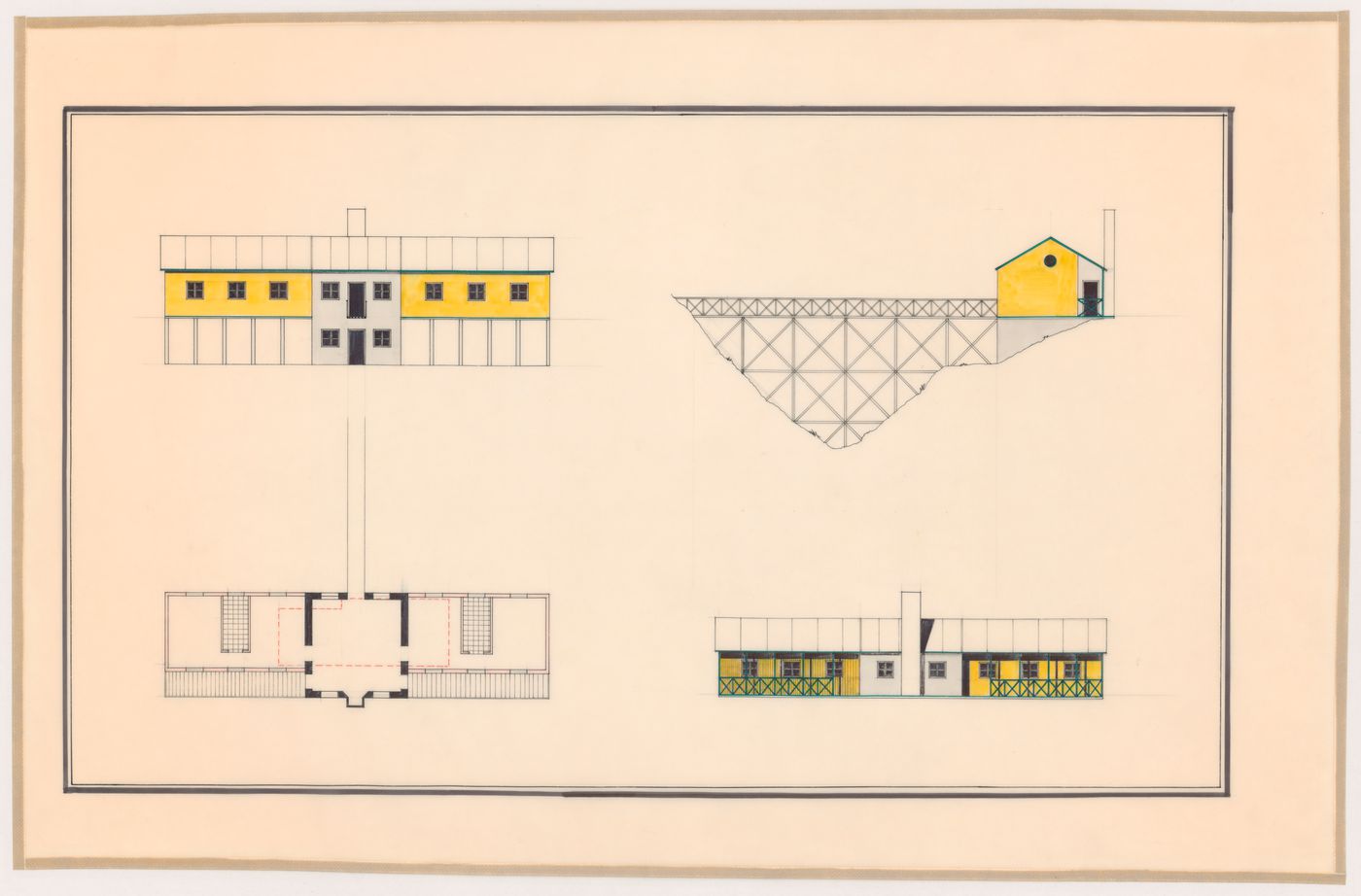 Elevations and plan for Padiglione nel parco, Bracchio, Italy