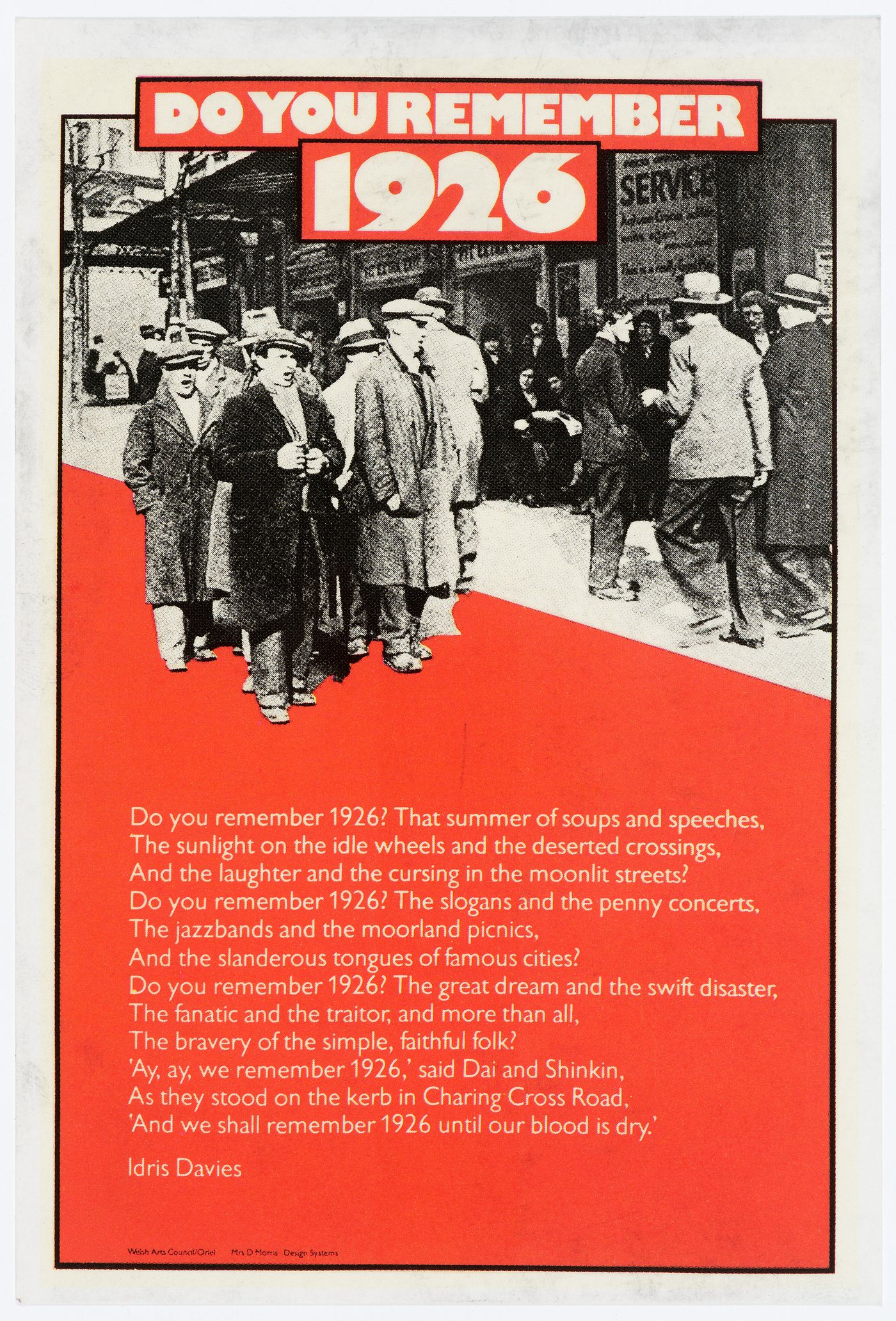 Postcard issued on the occasion of the 50th anniversary of the 1926 General Strike, featuring a poem by Idris Davies
