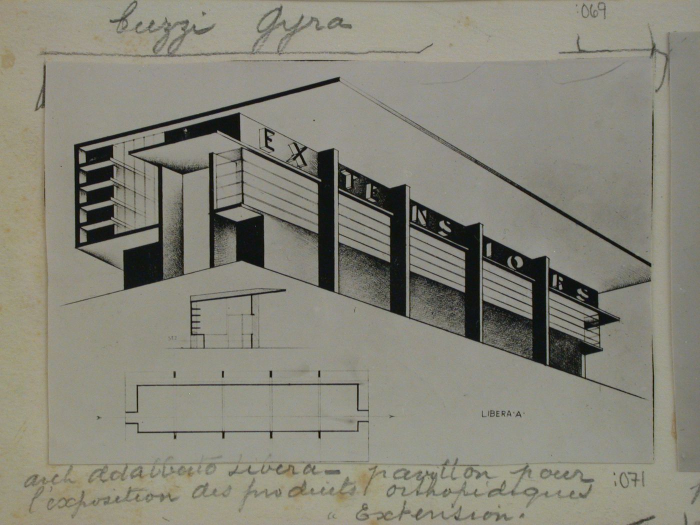 Pavillon pour l'exposition des produits orthopédiques "Extension". Arch. Adalberto Livera