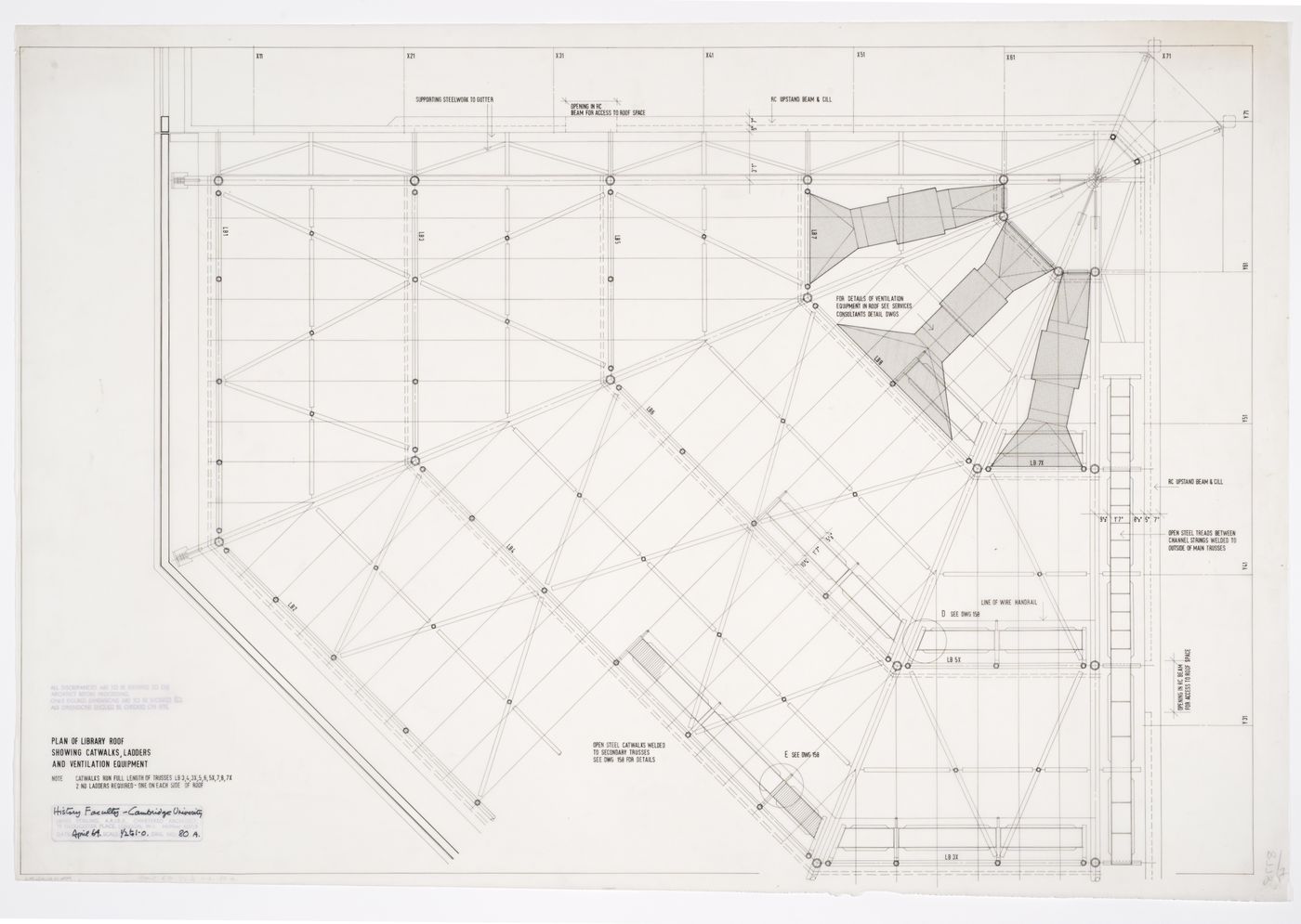 History Faculty Building, University of Cambridge, Cambridge, England: library roof plan