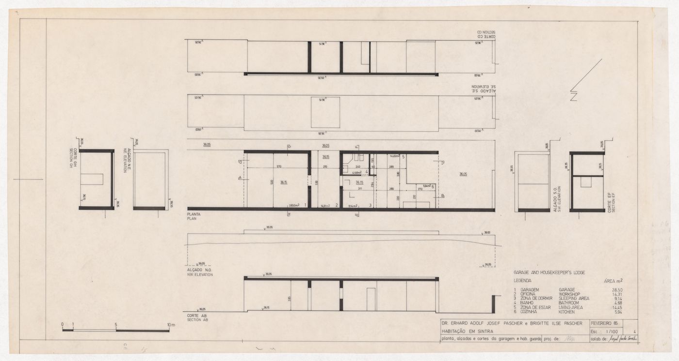 Plan, elevations and sections for Casa Erhard Josef Pascher, Sintra, Portugal
