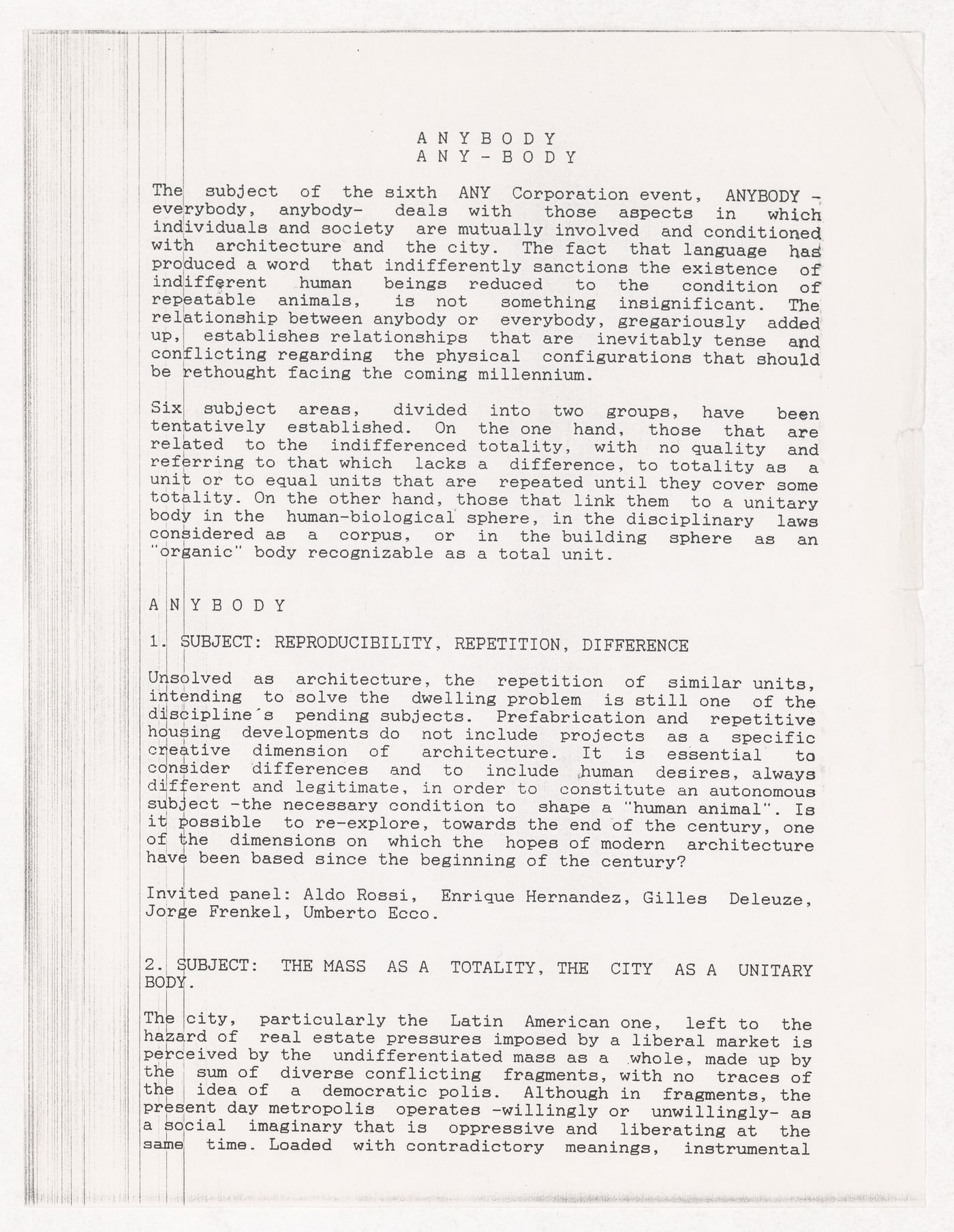 Proposal for the theme of the Anybody conference