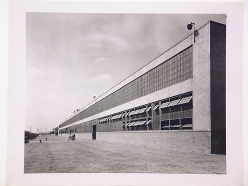 View of the principal façade of the Assembly Building (also known as Building No. 5), United States Naval Ordnance Assembly Plant, Center Line, Michigan