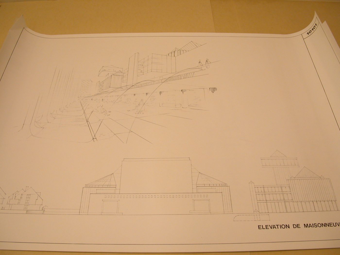 Reprographie d'un dessin, Concours d'architecture pour le Musée d'art contemporain de Montréal, Montréal, Québec : Perspective et élévation