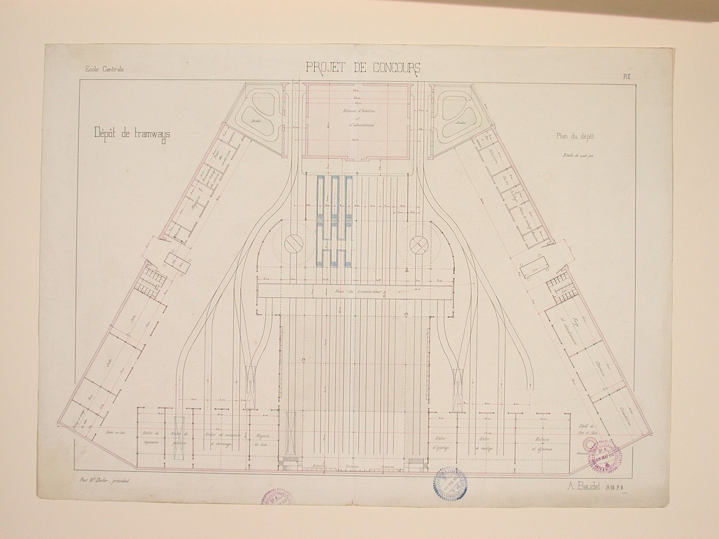 Student engineering drawing: Competition drawing for a tramway depot