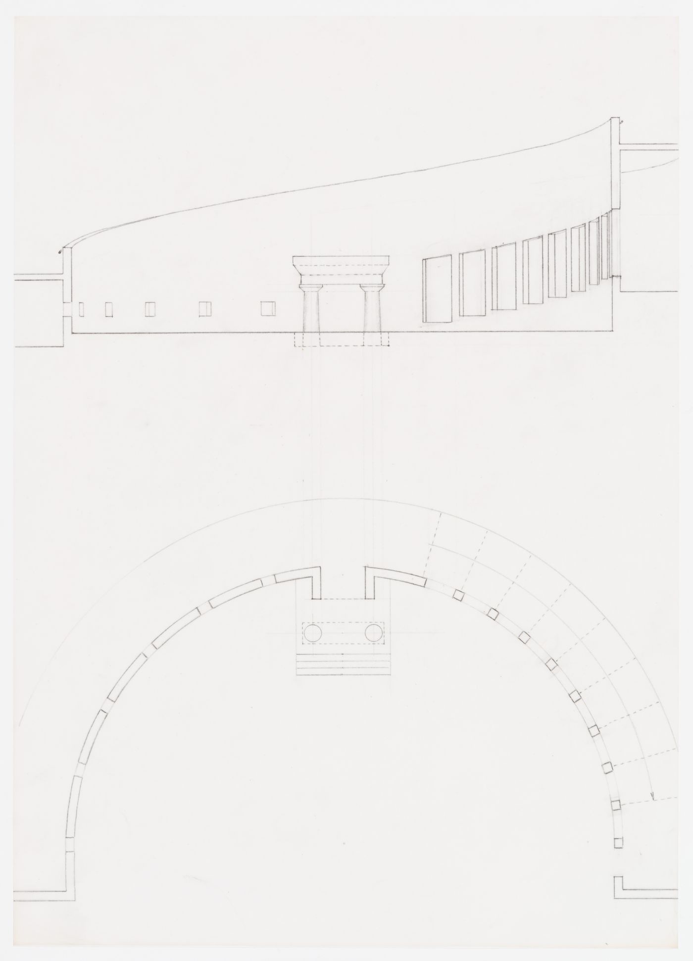 Staatsgalerie, Stuttgart, Germany: sectional elevation and plan of the rotunda