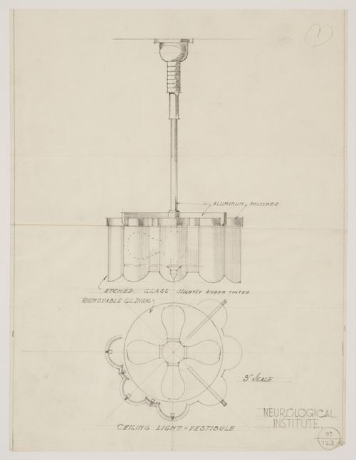 Montréal Neurological Institute, Montréal, Québec: drawing for ceiling light for vestibule