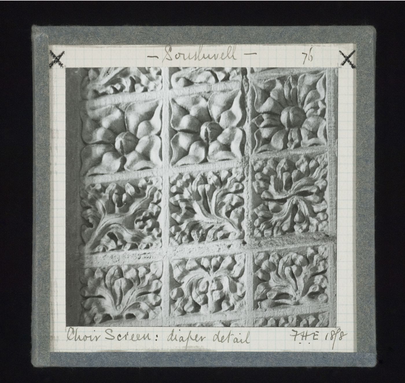Detail view of diaper pattern of choir screen of Southwell Minster, Southwell, Nottinghamshire, England