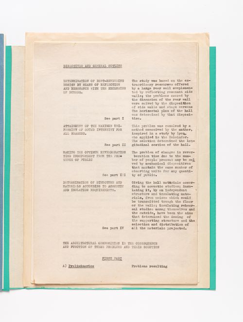 Directives and general outlines for Sala para el espectáculo plástico y el sonido en el espacio, Córdoba, Argentina