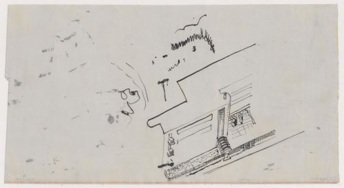 Bird's-eye sketch axonometric for Three-Family House, Brno, Czechoslovakia (now Czech Republic)