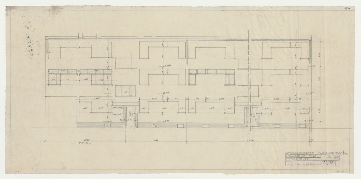 Street elevation for type BO housing units, Hellerhof Housing Estate, Frankfurt am Main, Germany