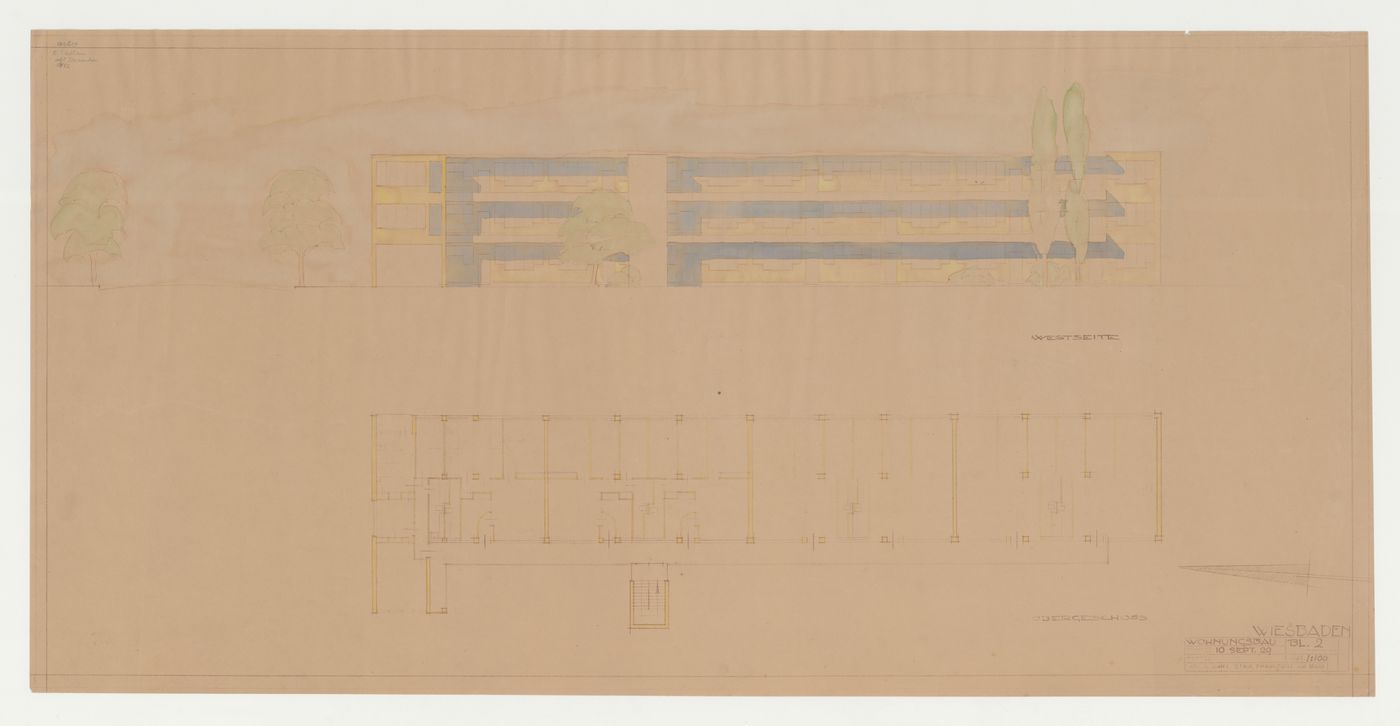 Plan and west elevation for a housing unit, Wiesbaden, Germany