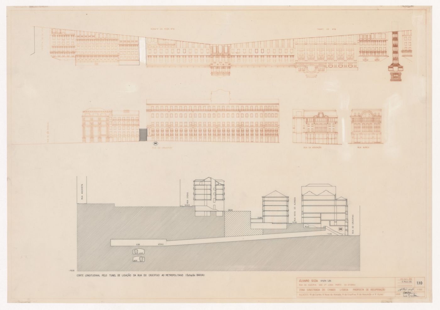 Section and elevations for Reconstrução do Chiado [Reconstruction of the Chiado area], Lisbon