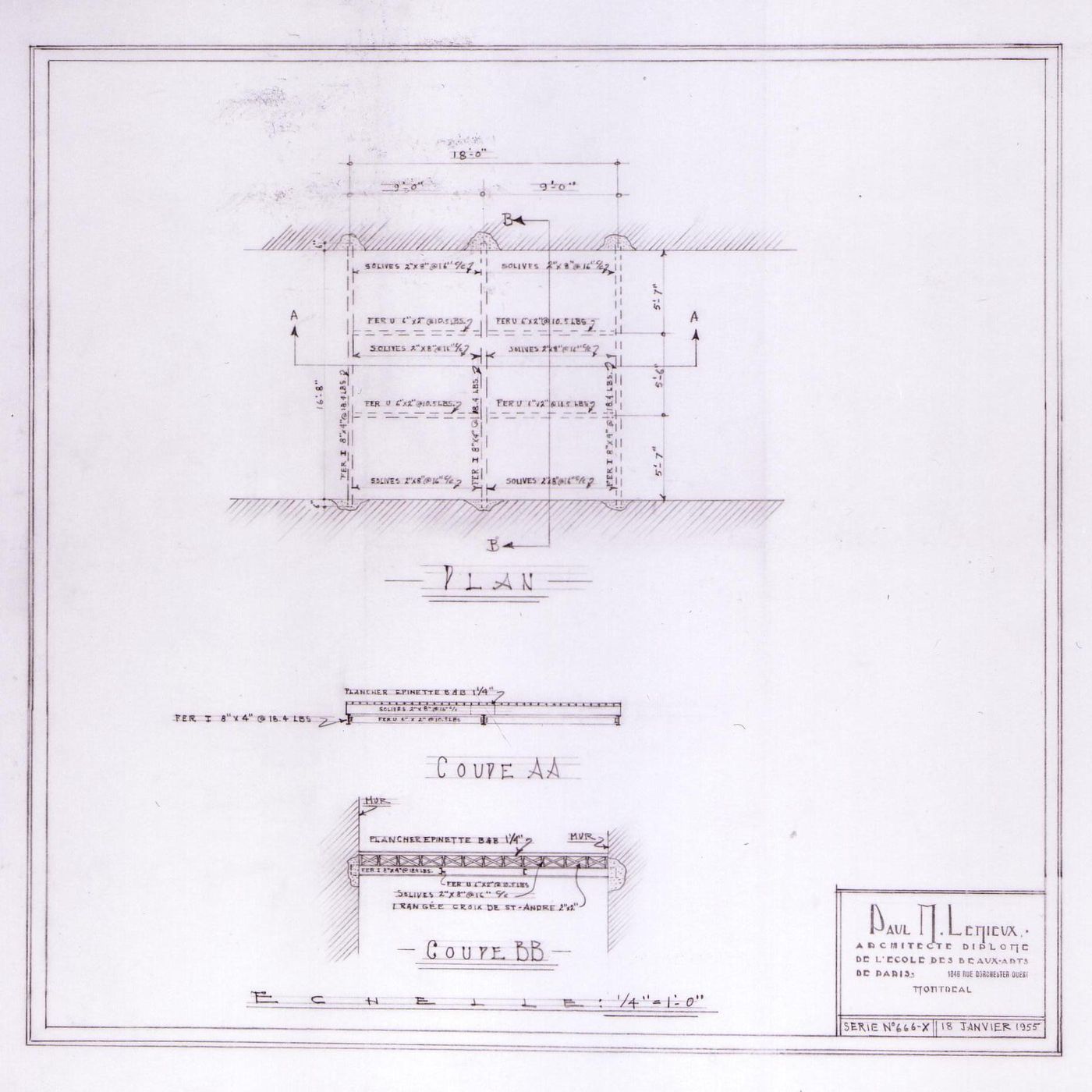 Plan and sections for floor reinforcements [?] for Notre-Dame de Montréal