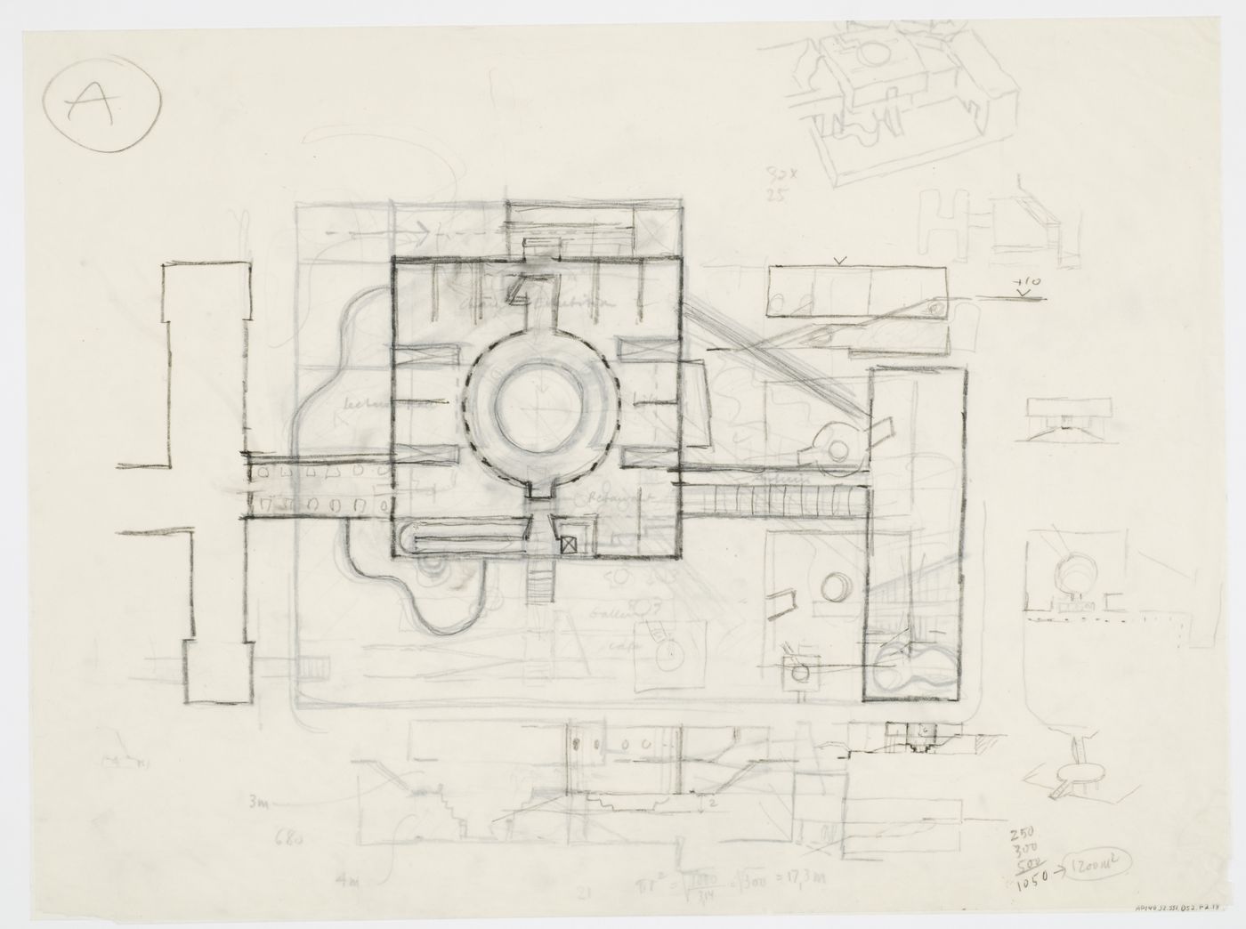 Staatsgalerie, Stuttgart, Germany: plan and sketches