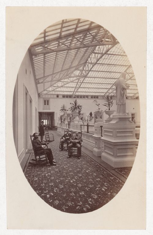 Interior view of seventh floor tier of the Grand Court of the Palace Hotel, San Francisco, California