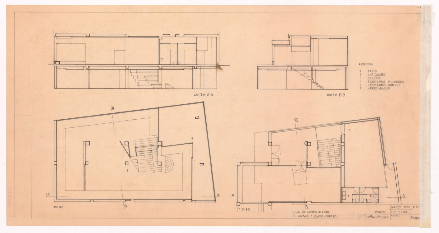 Plans, elevations and sections for Galeria do Antiquário, Campo Alegre, Porto, Portugal