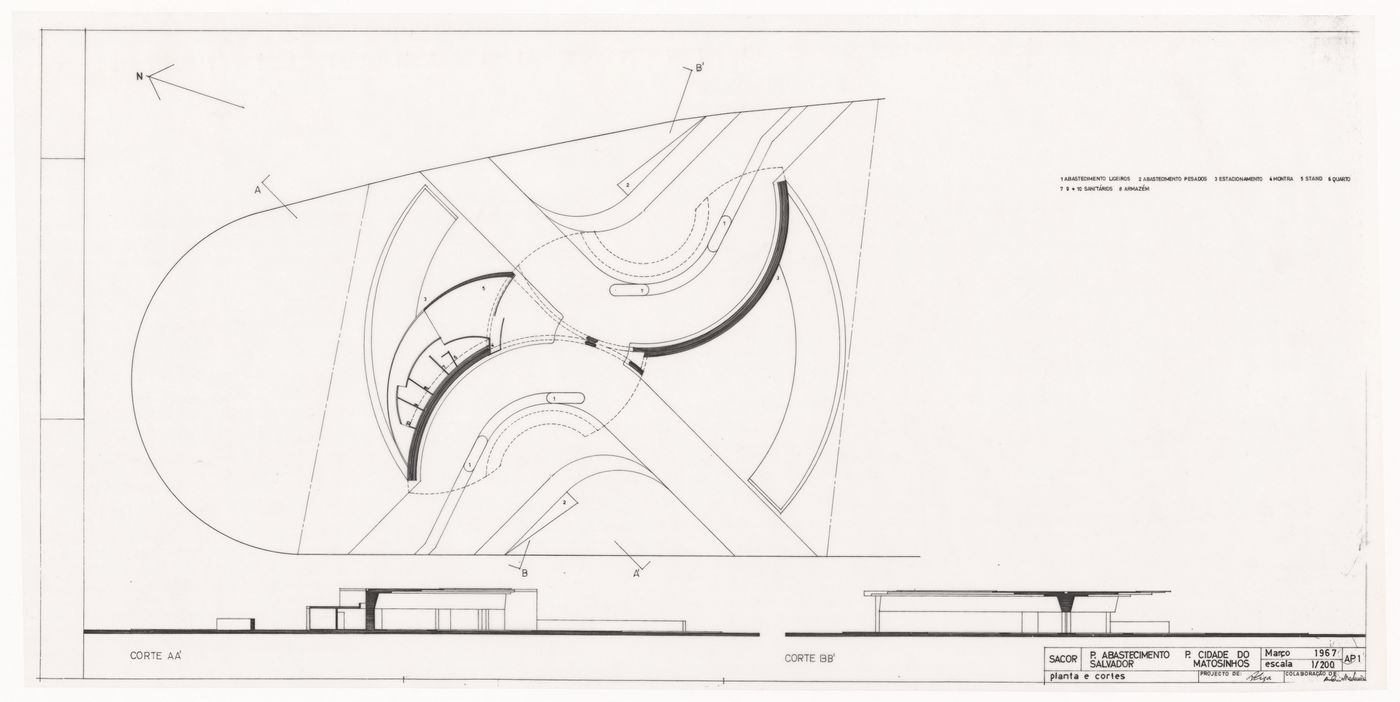 Plan and sections for Posto de abastecimento da SACOR, Matosinhos