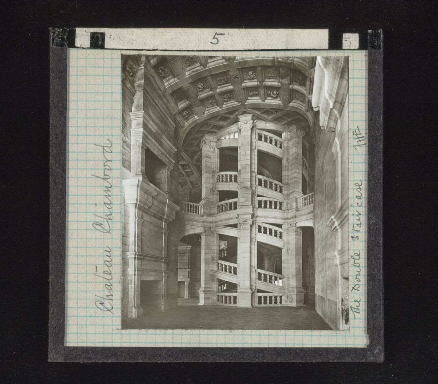 View of double spiral stairs of Château de Chambord, Chambord, Loir-et-Cher, France