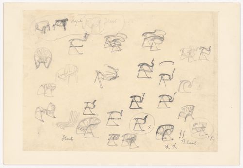 Twenty-eight sketches for chairs