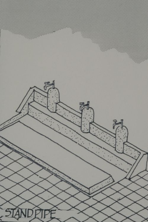 Axonometric view of stand pipes for the Aranya Housing Project, Indore, India