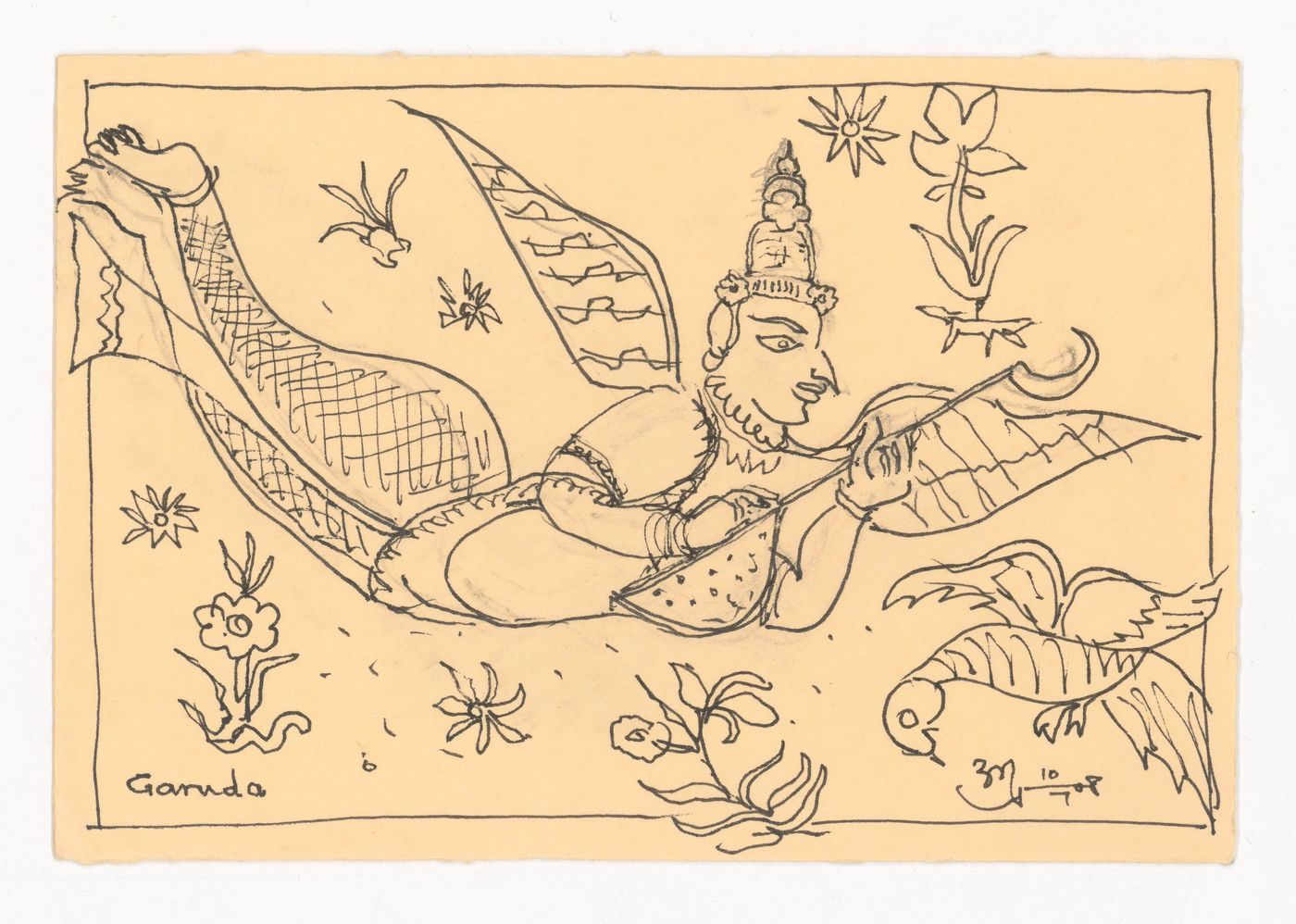 Postcard with Garuda drawn by Aditya Prakash