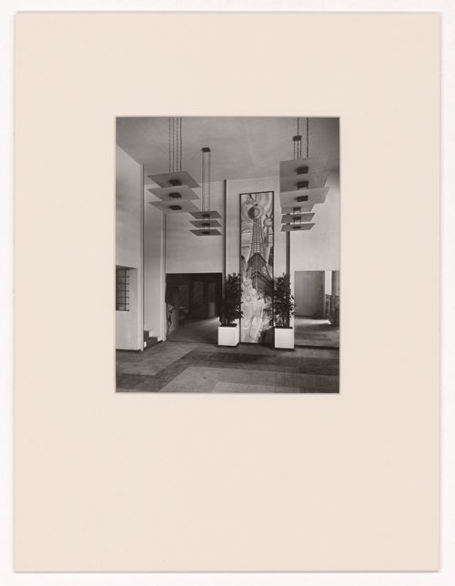 Interior view of a French embassy hall, showing oil painting La Femme et la Tour by Robert Delaunay,  Exposition internationale des arts décoratifs et industriels modernes, Paris, France