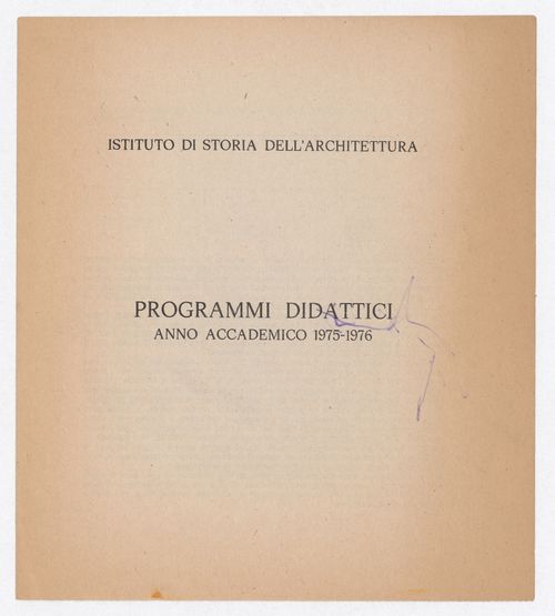 Annotated curriculum for the 1975-1976 academic year for Pettena teaching at the University of Florence