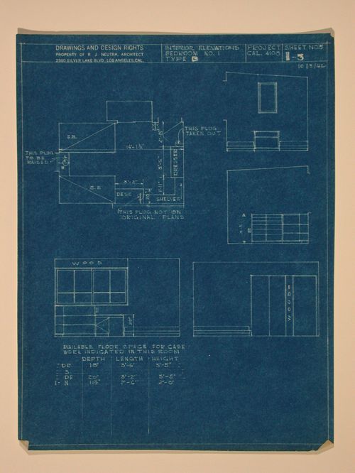 Interior elevations and plan for bedroom no. 1 type "B"