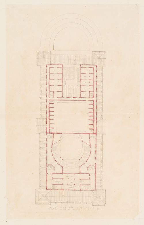 Plan for "4e étage" and the amphitheatre for an opera house for the Académie royale de musique