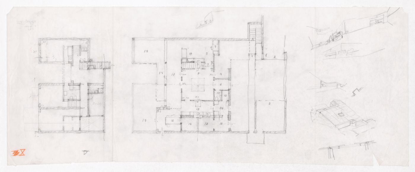 Sketch plans and perspectives for Casa Guardiola, Puerto de Santa Maria, Spain