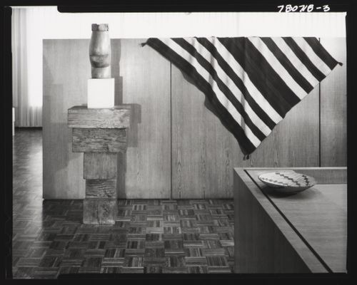 View of the Ridgway Office and a sculpture by  Brancusi