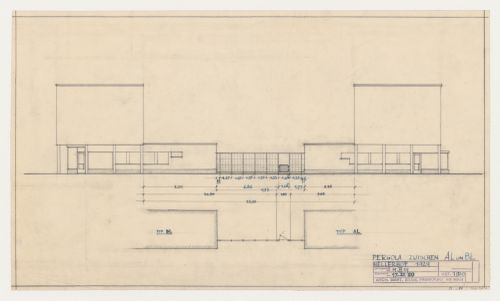 Plan and elevation for a pergola separating type AL and type BL housing units, Hellerhof Housing Estate, Frankfurt am Main, Germany