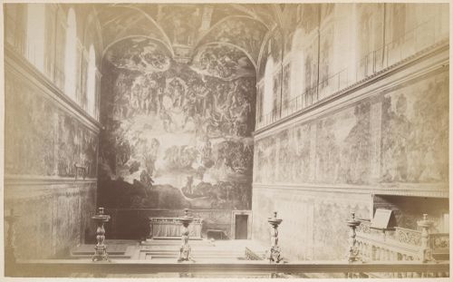 Interior of the Sistine Chapel facing Michelangelo's Last Judgement, Rome, Italy