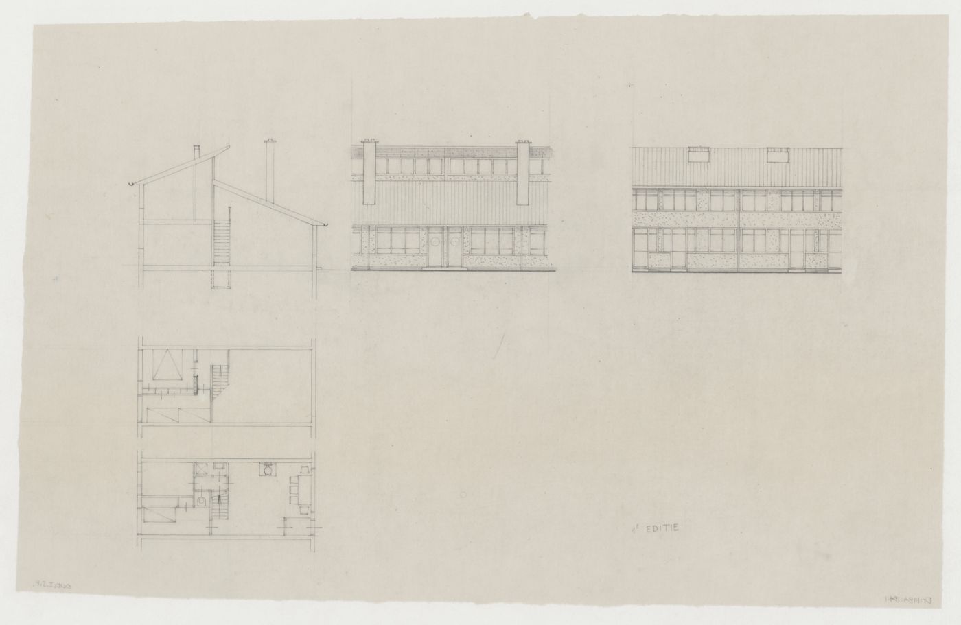 Plans, elevations, and section for a house/studio, Hillegersberg, Netherlands