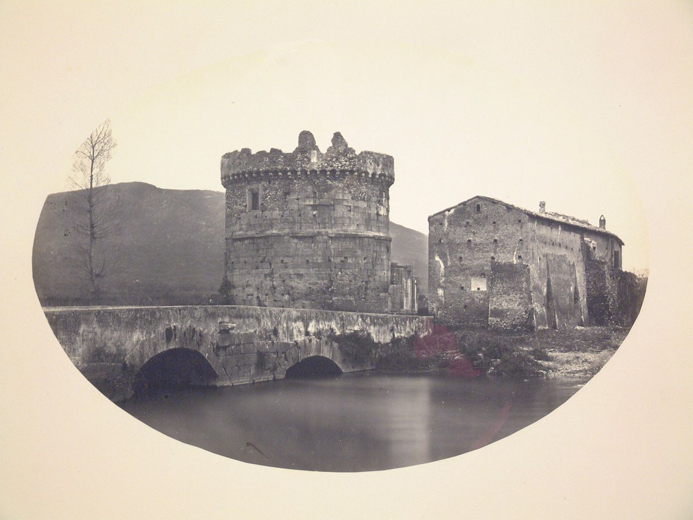 View of the Ponte Lucano with the Tomb of the Plautii, near Tivoli, Italy