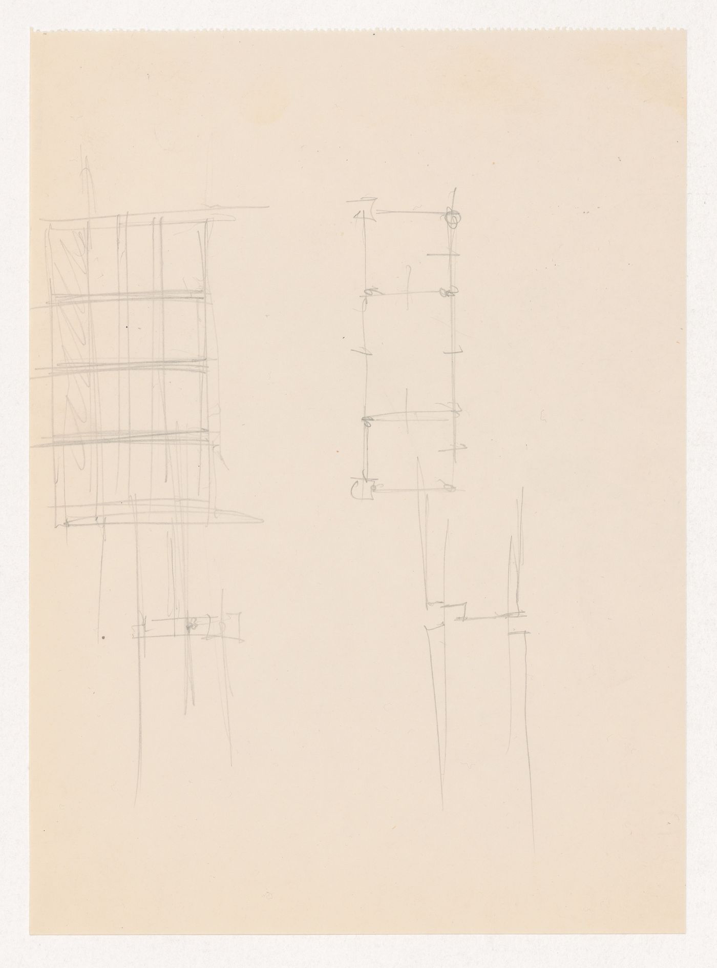 Partial sketch elevation for windows, partial sketch plan and sketch sectional details, probably for window mullions for the Metallurgy Building, Illinois Institute of Technology, Chicago