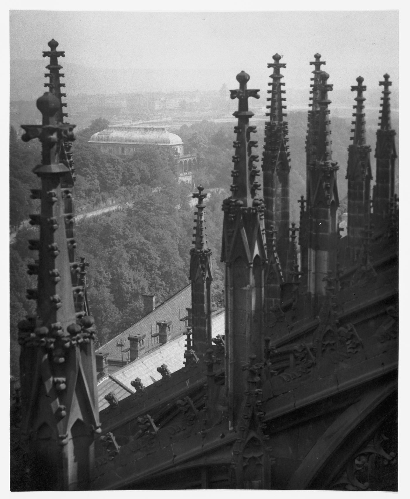 Plate from portfolio ''Svaty Vit (St. Vitus or St. Guy), various interior and exterior views of the cathedral under construction, Prague, Czech Republic''