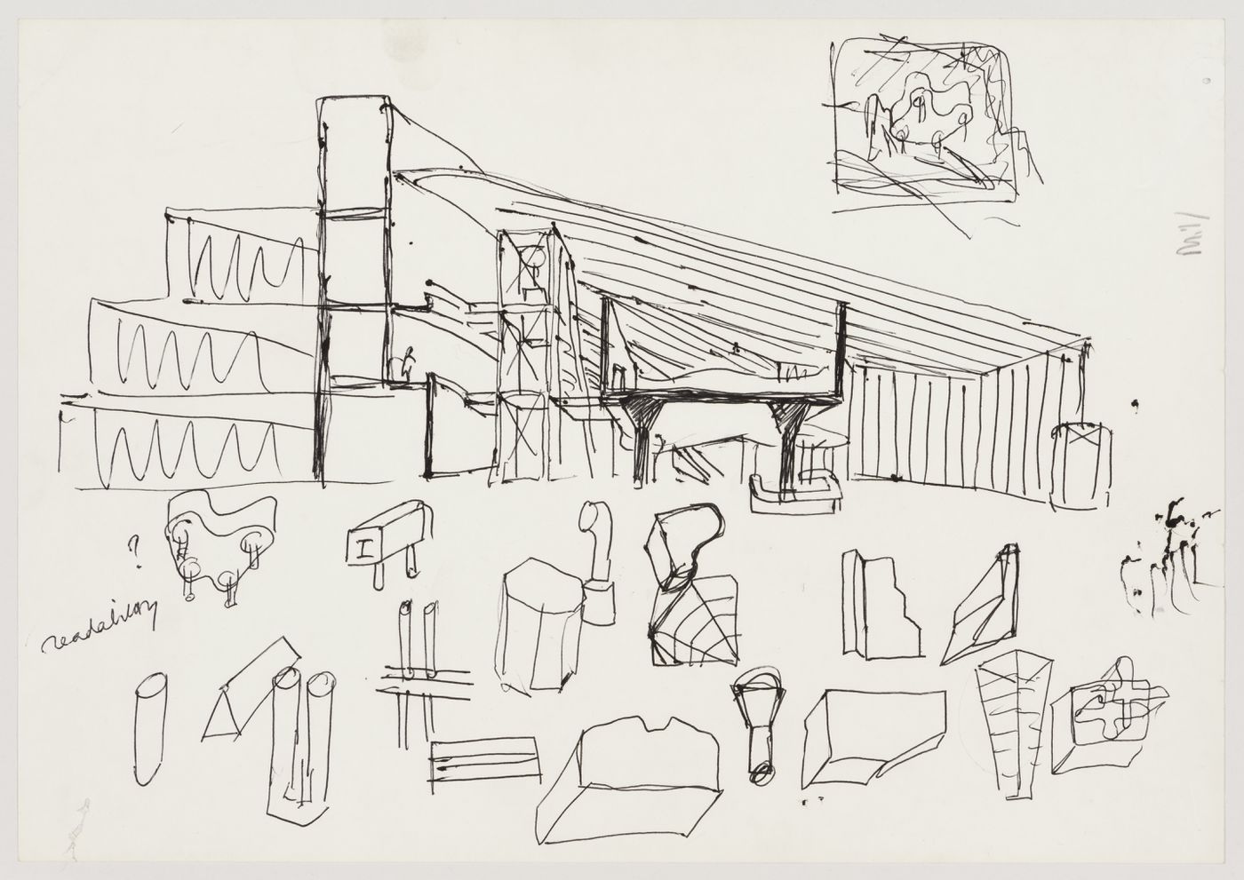 British Olivetti Headquarters, Milton Keynes, England:  perspective sketch