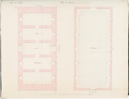 Plans for the "caves" and the basin of a reservoir, Parc de Clichy